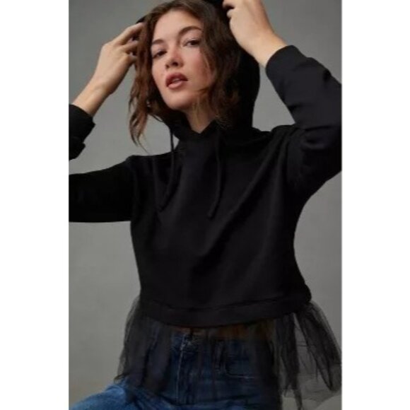 Pilcro Tulle-Hem Black Hoodie - Picture 2 of 5